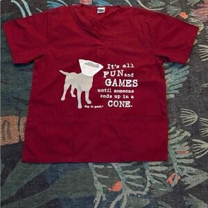 Life is Good Red Fun and Games Scrub Top